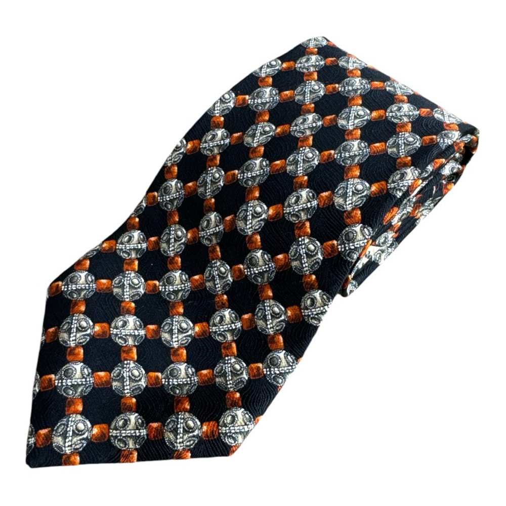Ermenegildo Zegna Black Geometric Luxury  Neck Tie Length 58" Width 3.5"